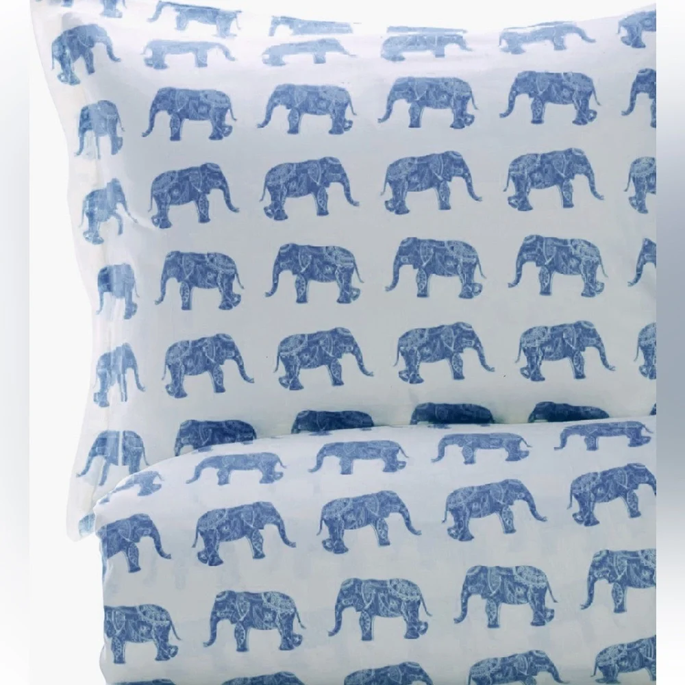 MELANGE HOME ELEPHANT PRINT 400 TC DUVET COVER AND 2 SHAMS NAVY/WHITE NWT